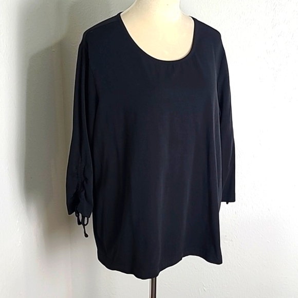 Blair Black Pullover Top with 3/4 Sleeves with Ruching & a Tie, Size 2X - Picture 6 of 8